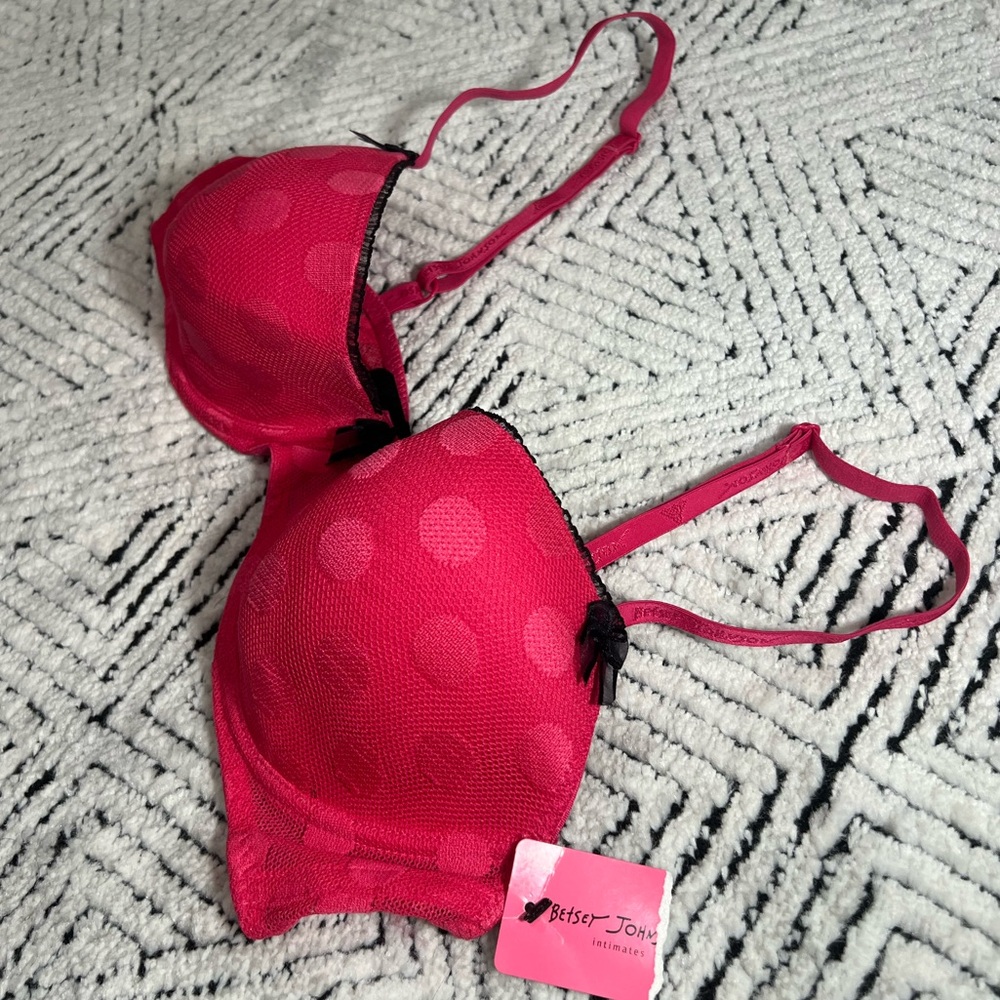 Betsey Johnson Vibrant Pink Polka Dot Bra